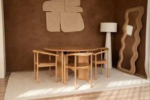 Japandi eettafel Calm | Natural lak | Rond 130cm