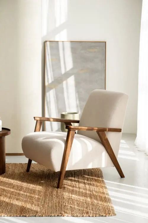 Dunya fauteuil in japandi stijl van eikenhout met veneerstof