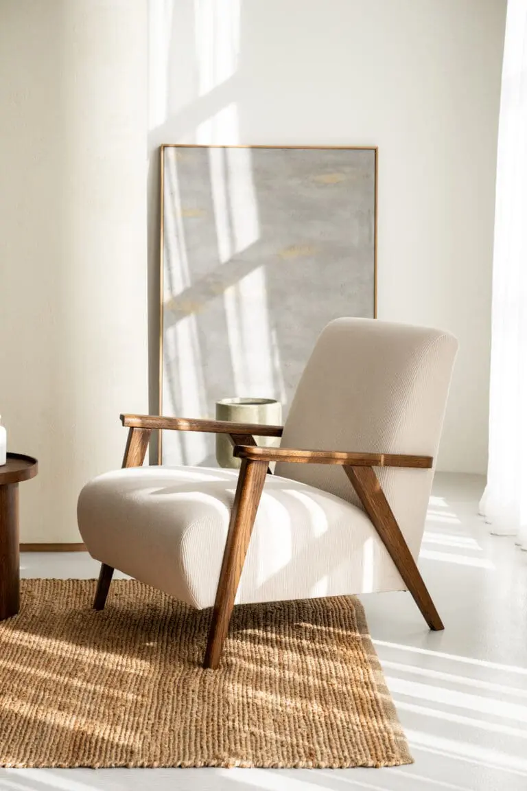 Dunya fauteuil in japandi stijl van eikenhout met veneerstof